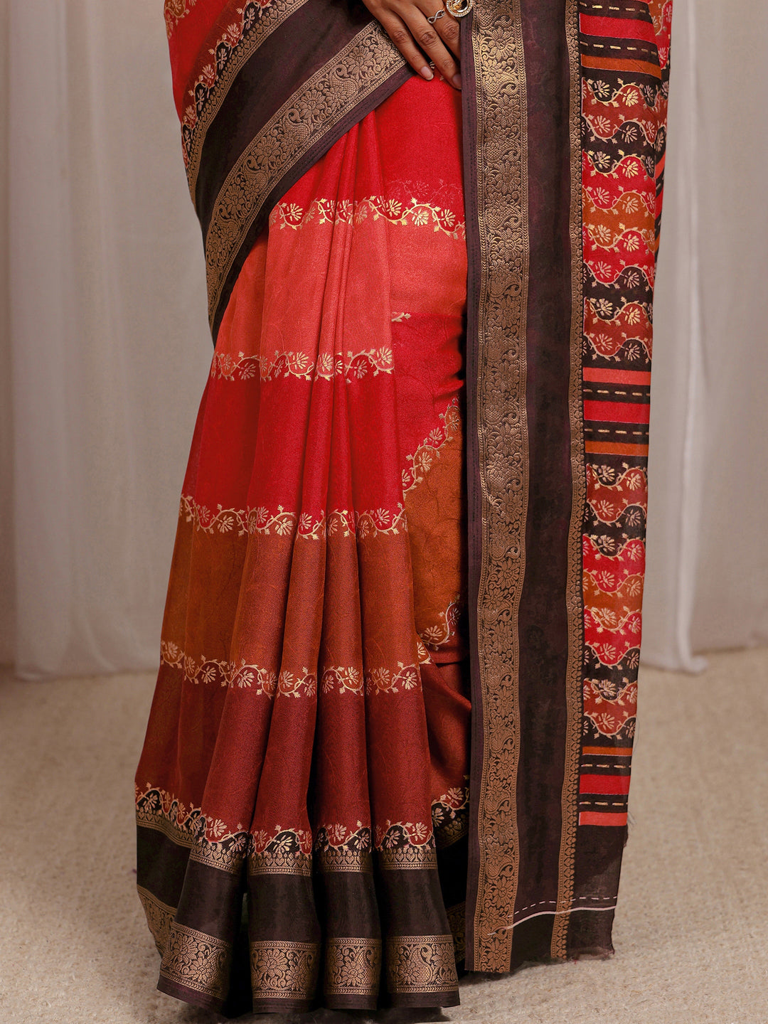 Multi Color Block Silk Blend Saree 
With Unstitched Blouse Piece