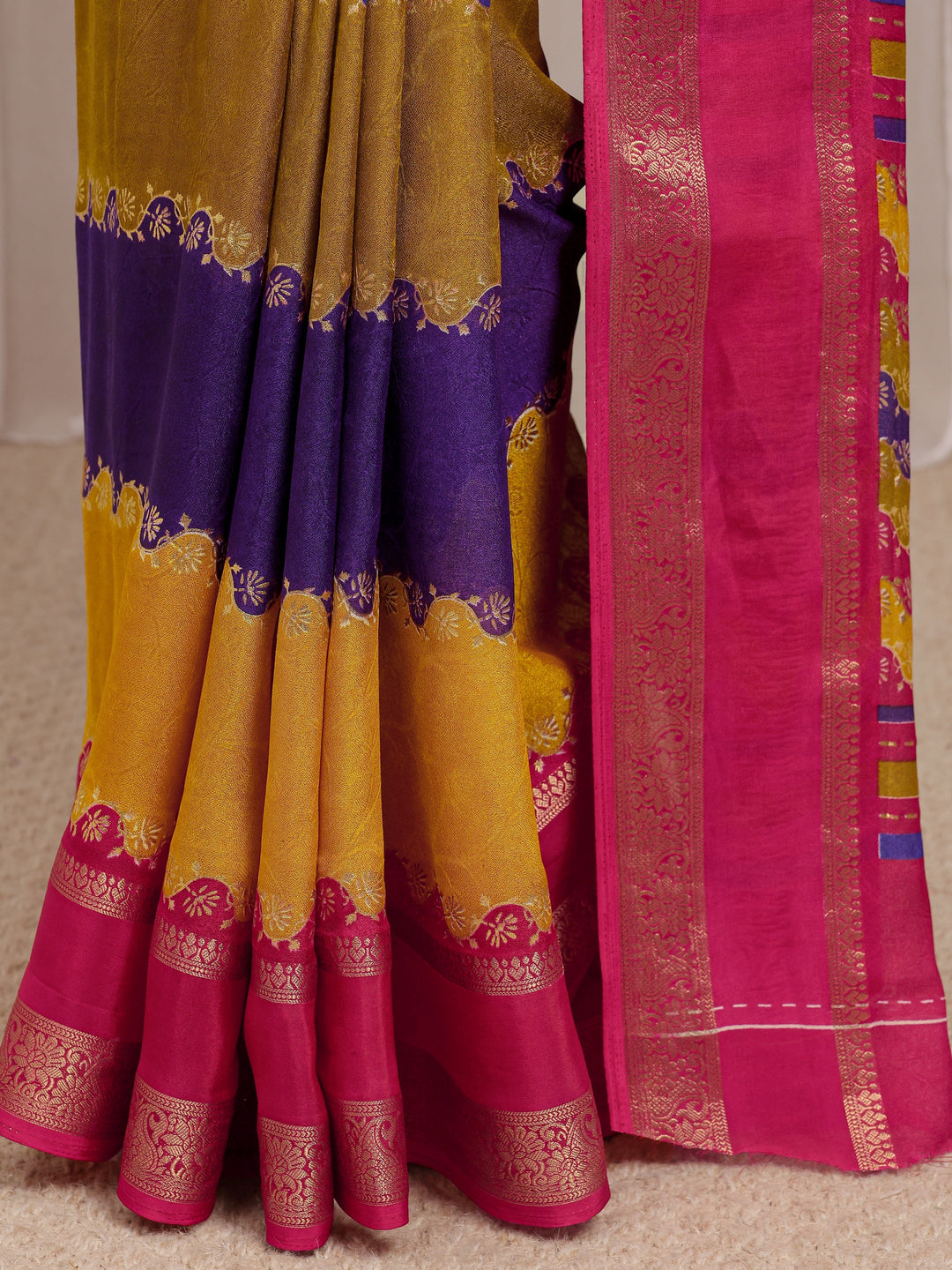 Multi Color Block Silk Blend Saree 
With Unstitched Blouse Piece