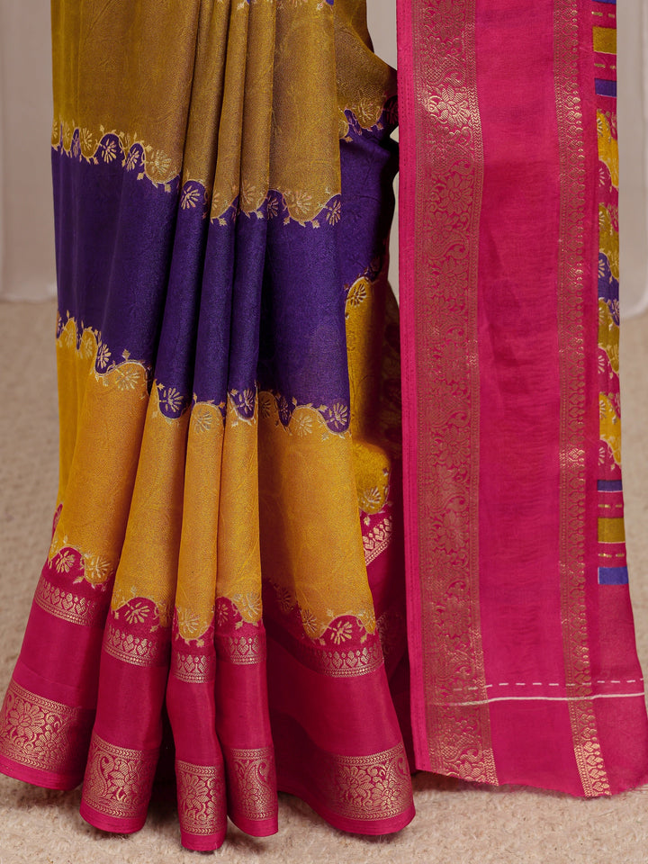 Multi Color Block Silk Blend Saree 
With Unstitched Blouse Piece