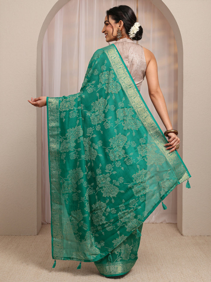 Green Floral Woven Design Silk Blend Saree With Unstitched Blouse Piece
