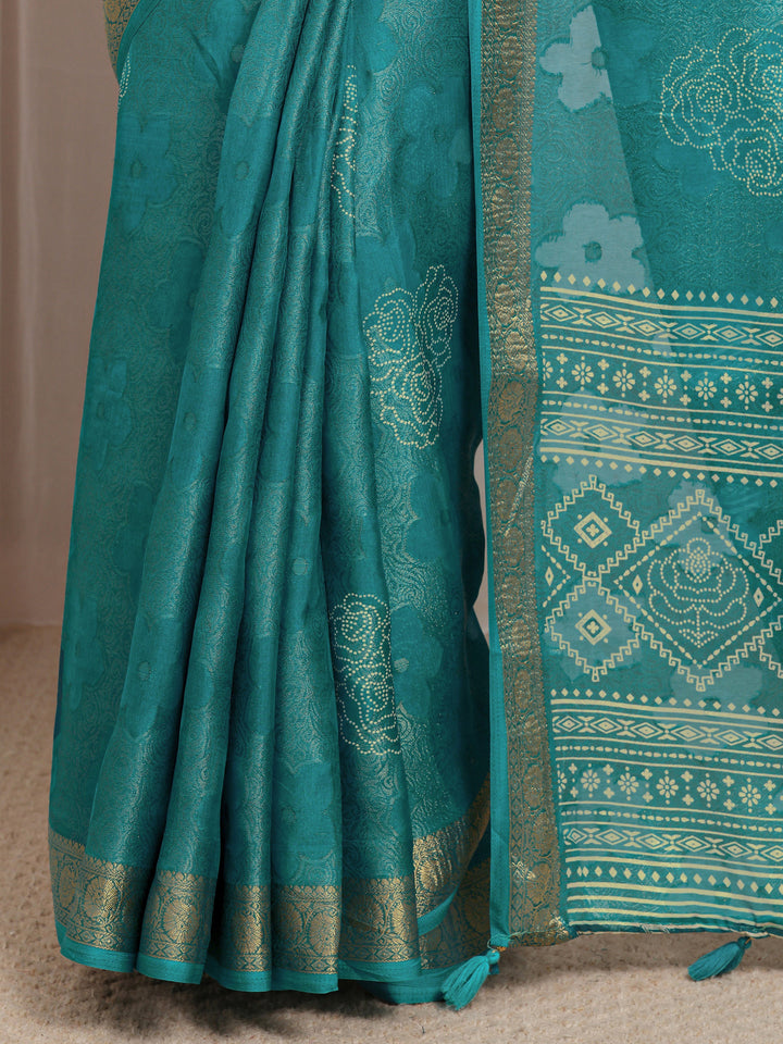 Blue Floral Woven Design Jaacquard Silk Blend Saree With Unstitched Blouse Piece