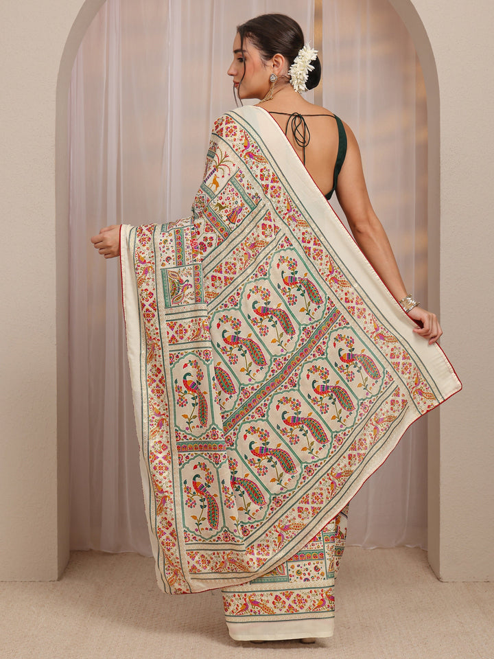 Ivory Ethnic Motifs Printed Silk Blend Saree
With Unstitched Blouse Piece