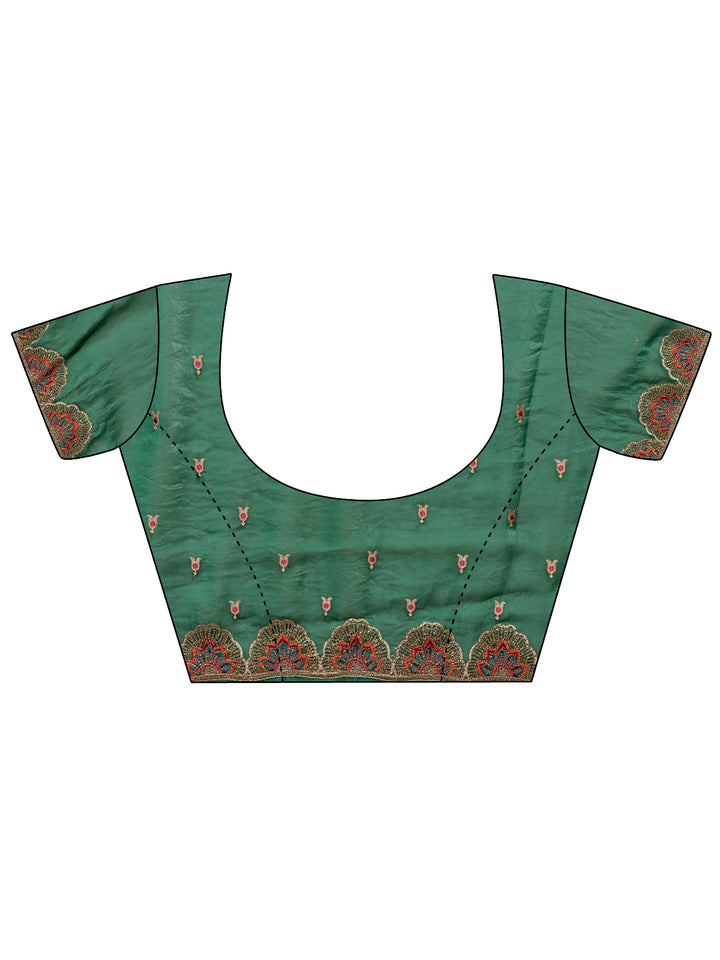 Green Ethnic Motif  Embroidered Silk Blend Saree With Unstitched Blouse Piece