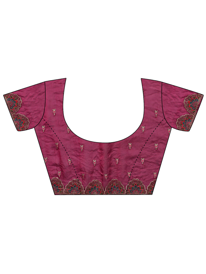 Burgundy Embroidered Silk Blend Saree 
With Unstitched Blouse Piece