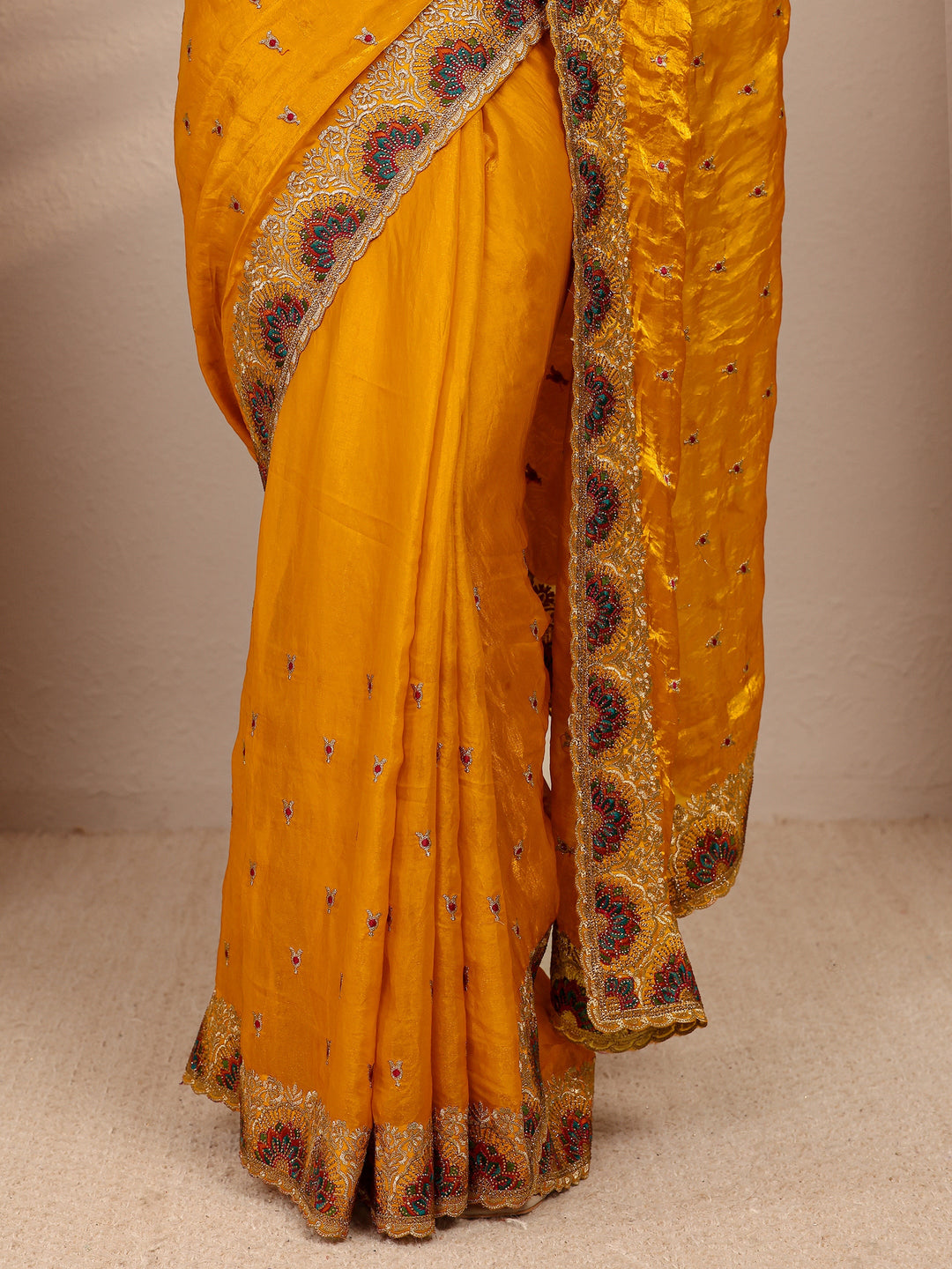 Mustard Ethnic Motif  Embroidered Silk Blend Saree With Unstitched Blouse Piece