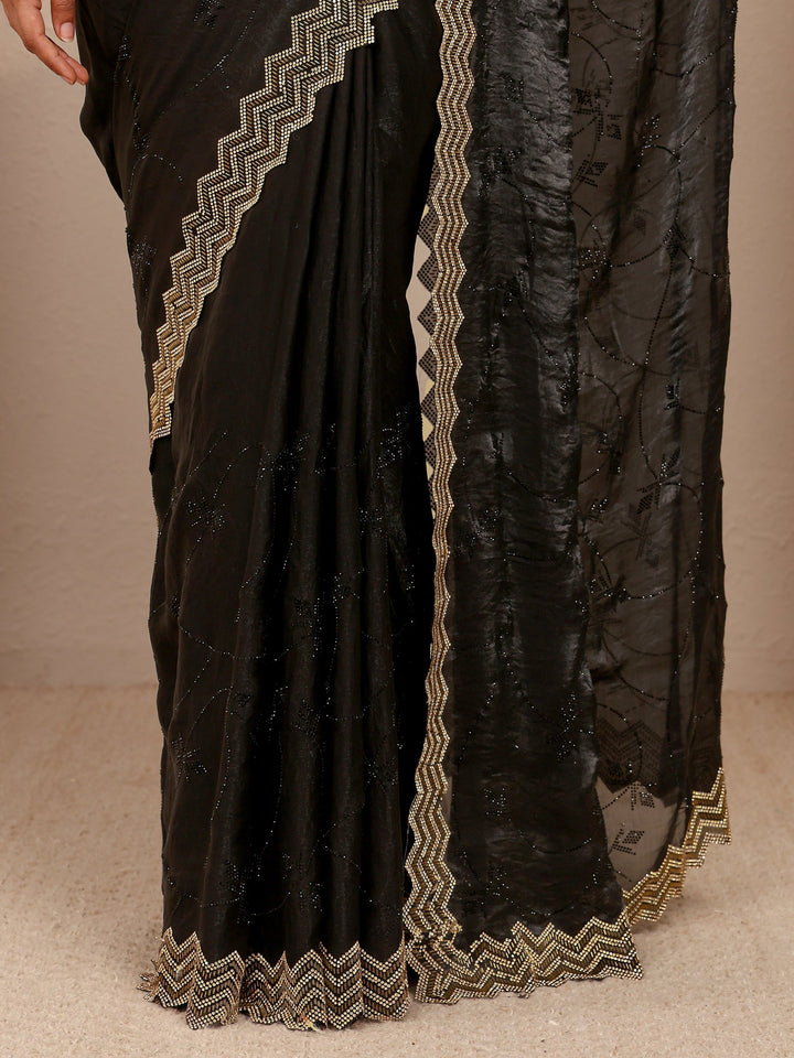 Black Embellished Silk Blend Saree
With Unstitched Blouse Piece