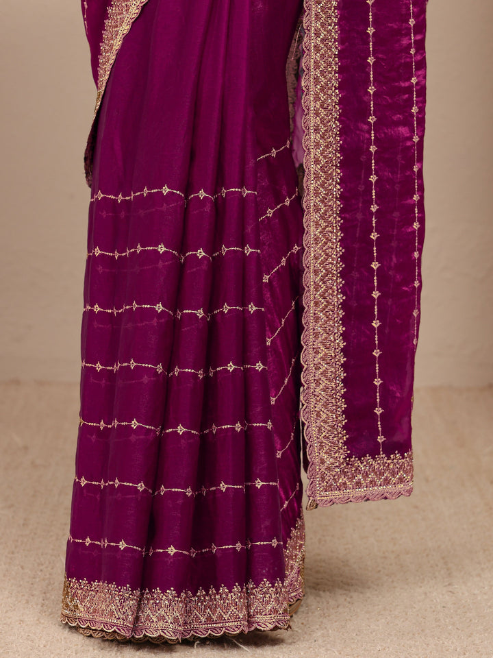 Burgundy Embellished Silk Blend Saree
With Unstitched Blouse Piece