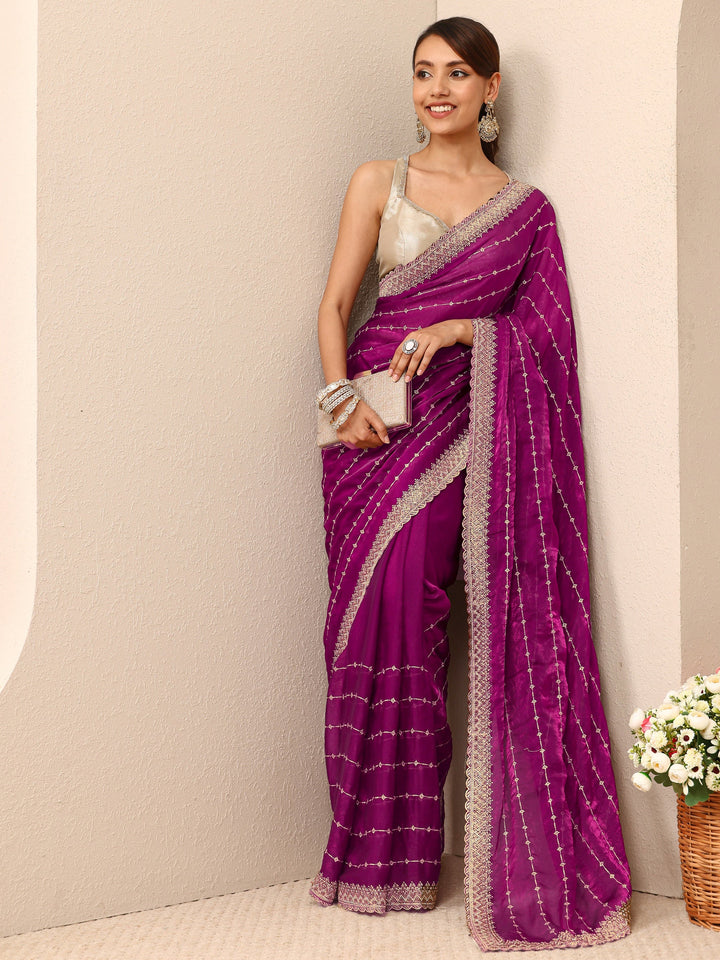 Burgundy Embellished Silk Blend Saree
With Unstitched Blouse Piece