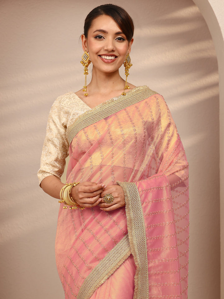 Pink Embellished Silk Blend Saree
With Unstitched Blouse Piece