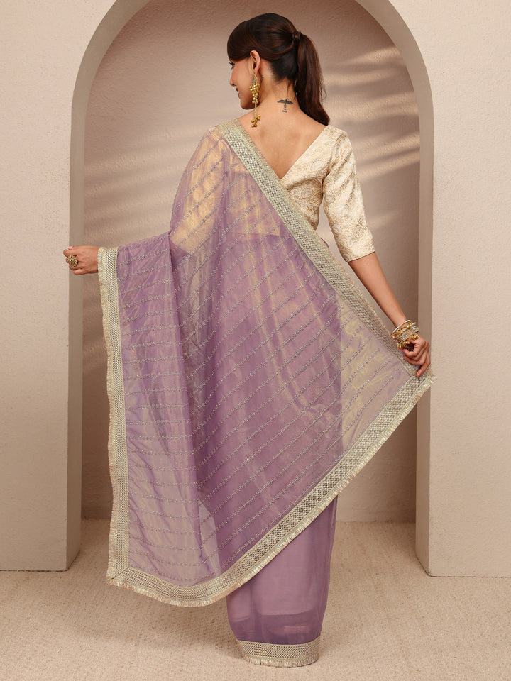 Lavender Embellished Silk Blend Saree
With Unstitched Blouse Piece