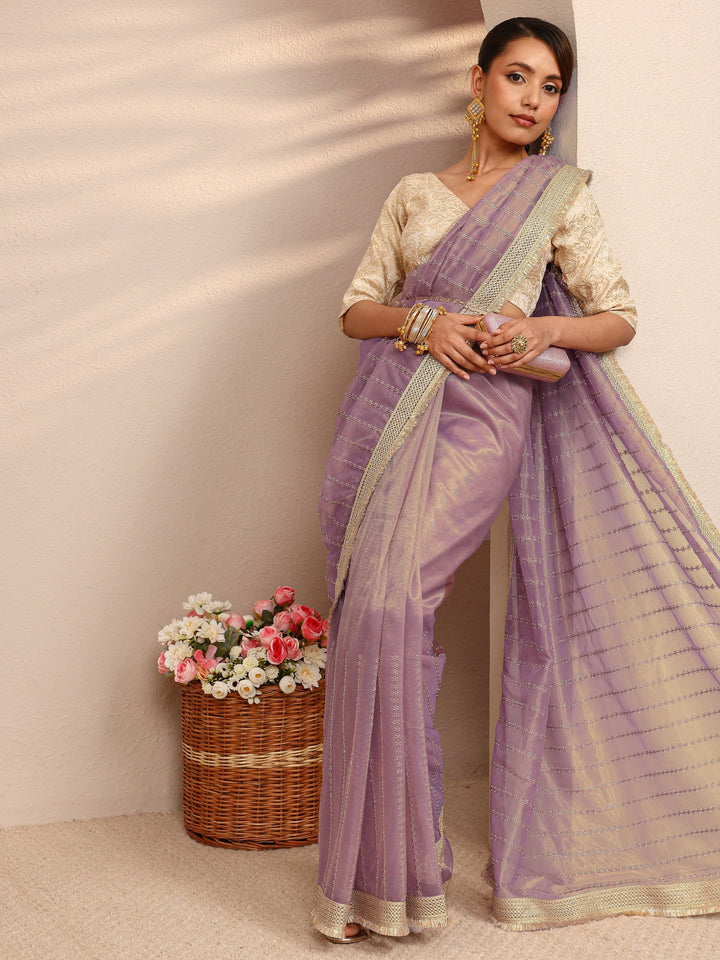 Lavender Embellished Silk Blend Saree
With Unstitched Blouse Piece