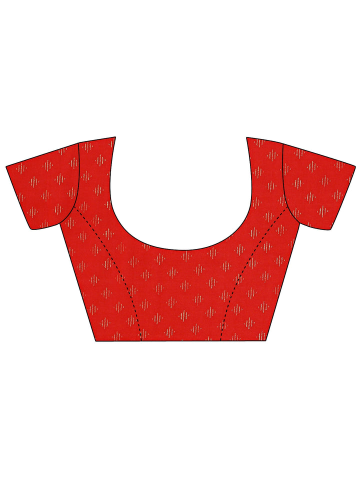 Red Bandhani Printed Silk Blend Saree With Unstitched Blouse Piece