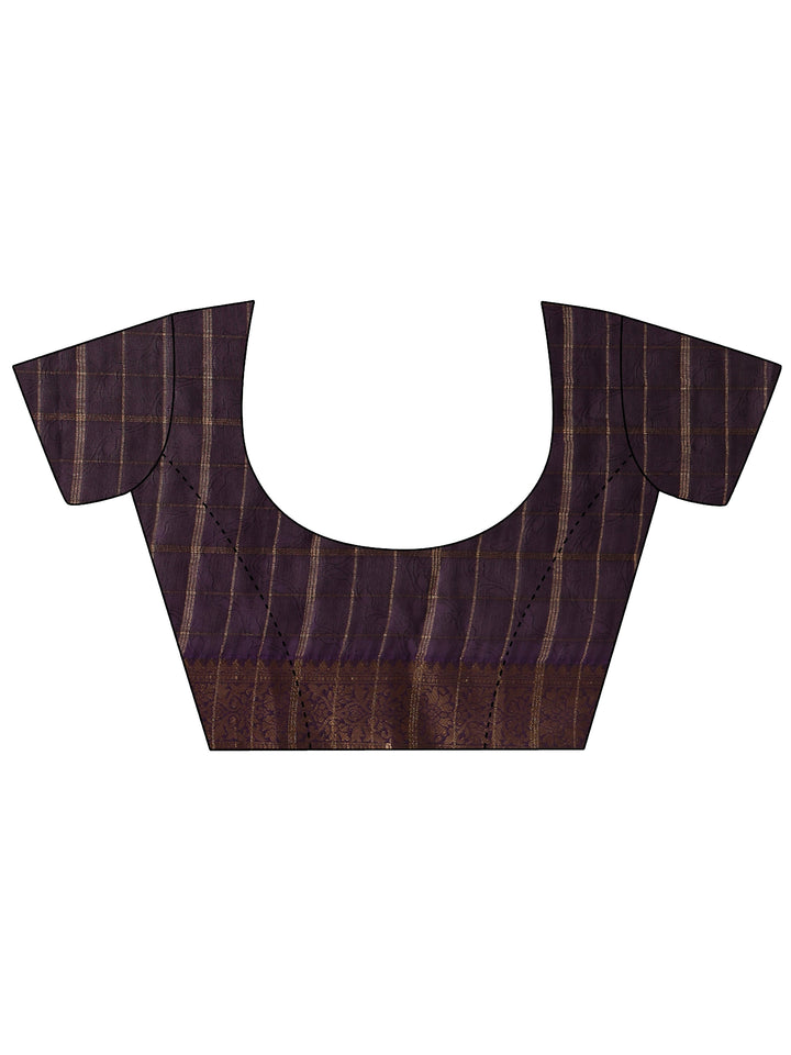 Purple Checkered Silk Blend Saree 
With Unstitched Blouse Piece