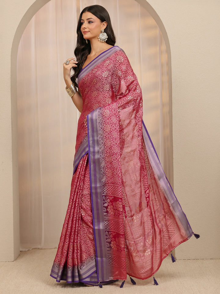Pink Woven Design Silk Blend Saree 
With Unstitched Blouse Piece
