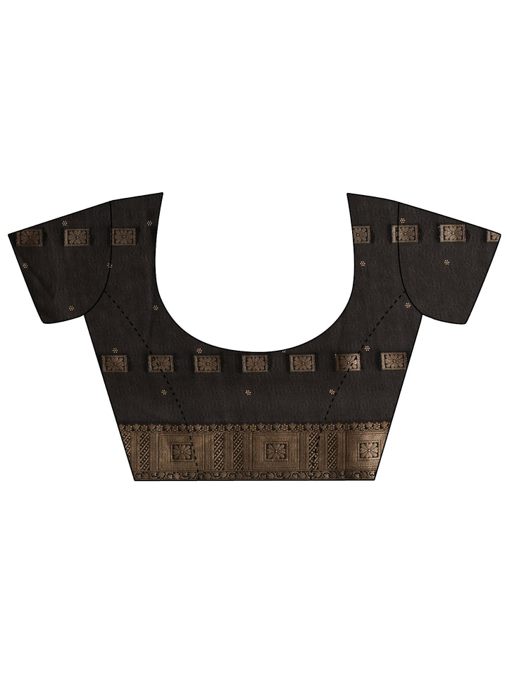 Black Floral Woven Design Silk Blend Saree 
With Unstitched Blouse Piece