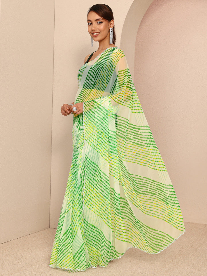 Green Leheriya Printed Chiffon Saree
With Unstitched Blouse Piece