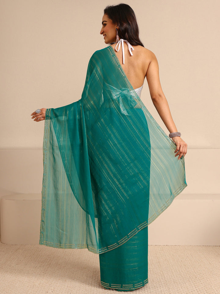 Green Sheen Tissue Saree With Unstitched Blouse Piece