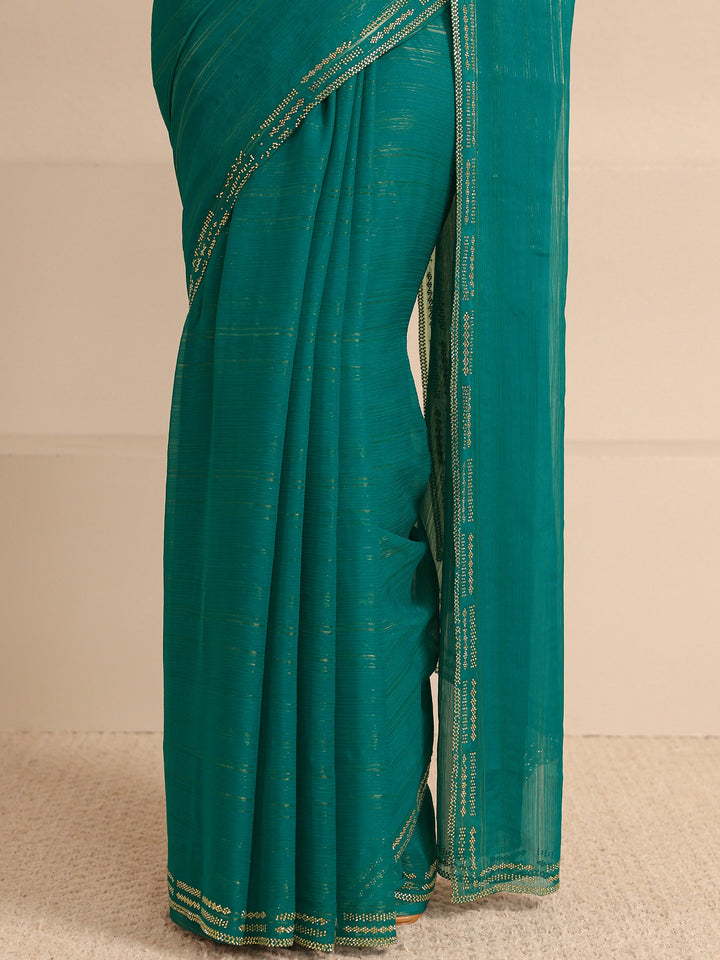 Green Sheen Tissue Saree With Unstitched Blouse Piece