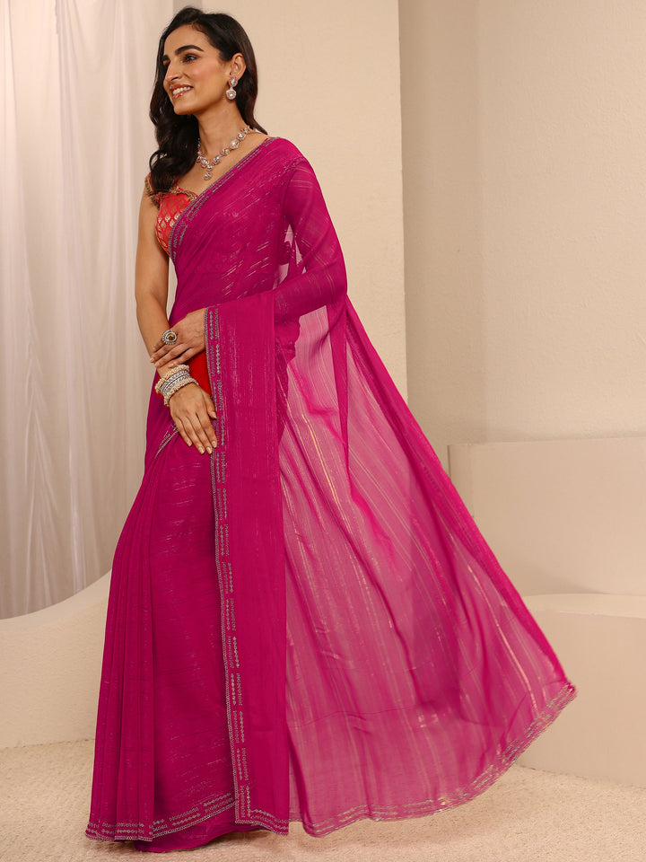 Pink Sheen Tissue Saree  With Unstitched Blouse Piece