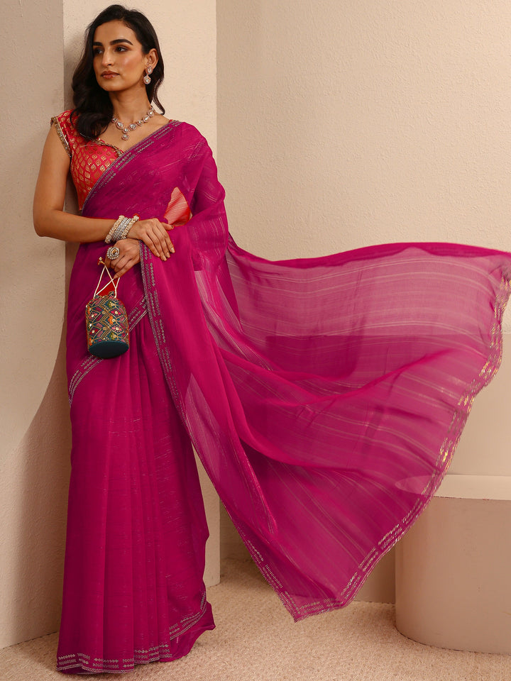 Pink Sheen Tissue Saree  With Unstitched Blouse Piece