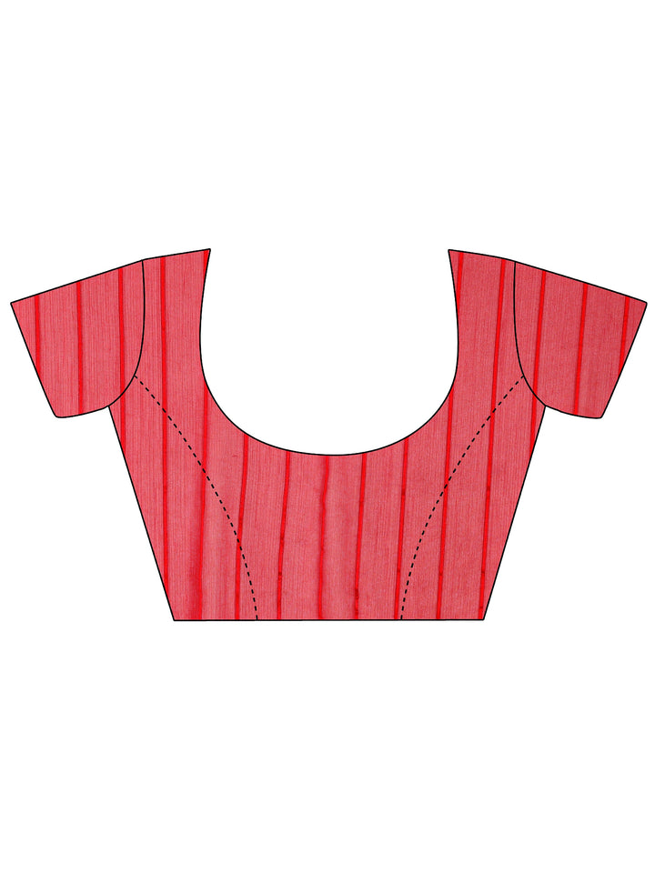 Red Striped Embellished Silk Blend Saree With Unstitched Blouse Piece