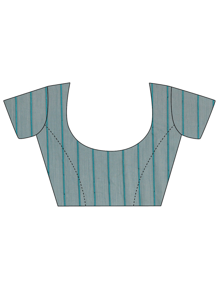Teal Striped Embellished Silk Blend Saree With Unstitched Blouse Piece