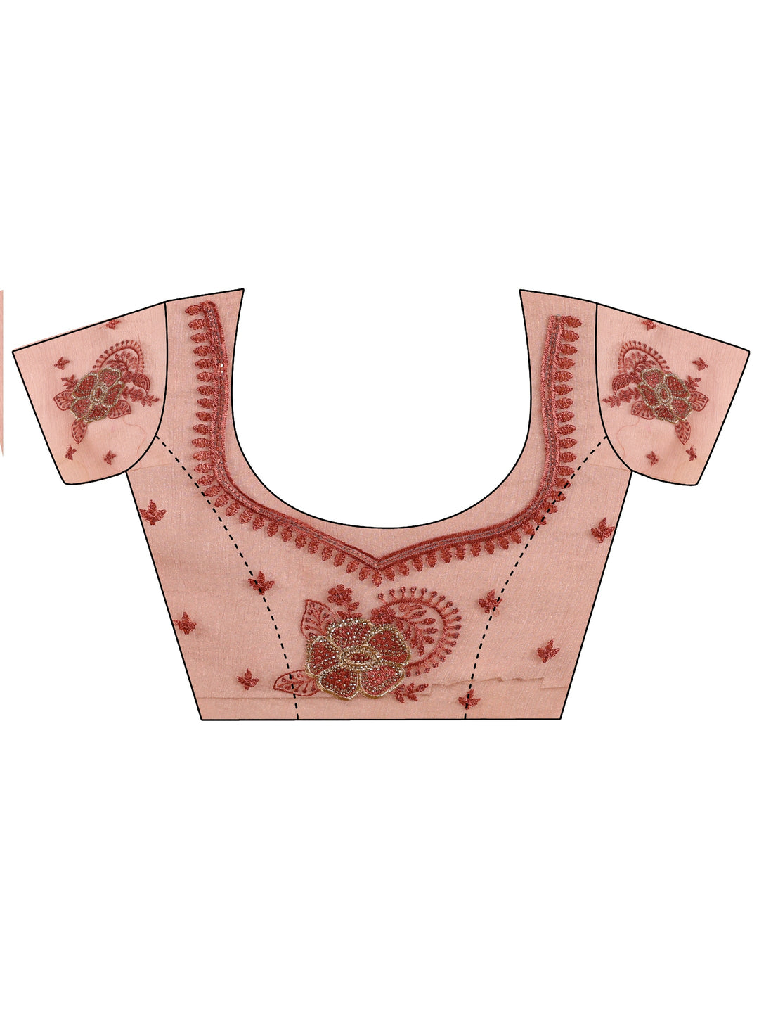 Peach Embellished Tissue Saree With Unstitched Blouse Piece