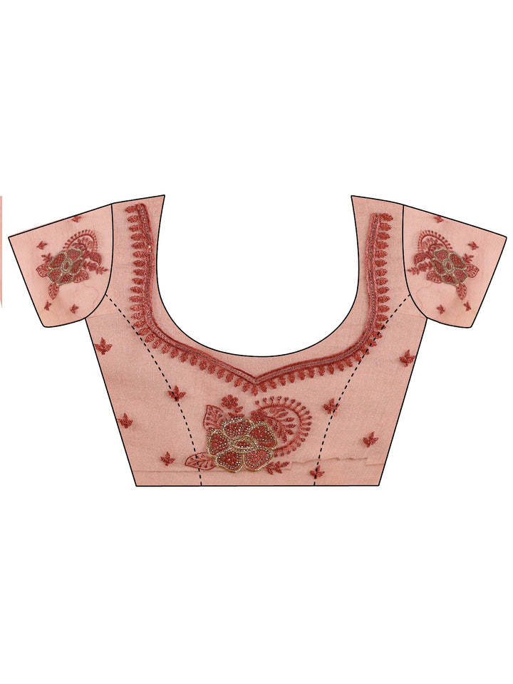 Peach Embellished Tissue Saree With Unstitched Blouse Piece