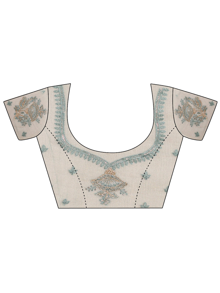 Blue Embellished Tissue Saree With Unstitched Blouse Piece