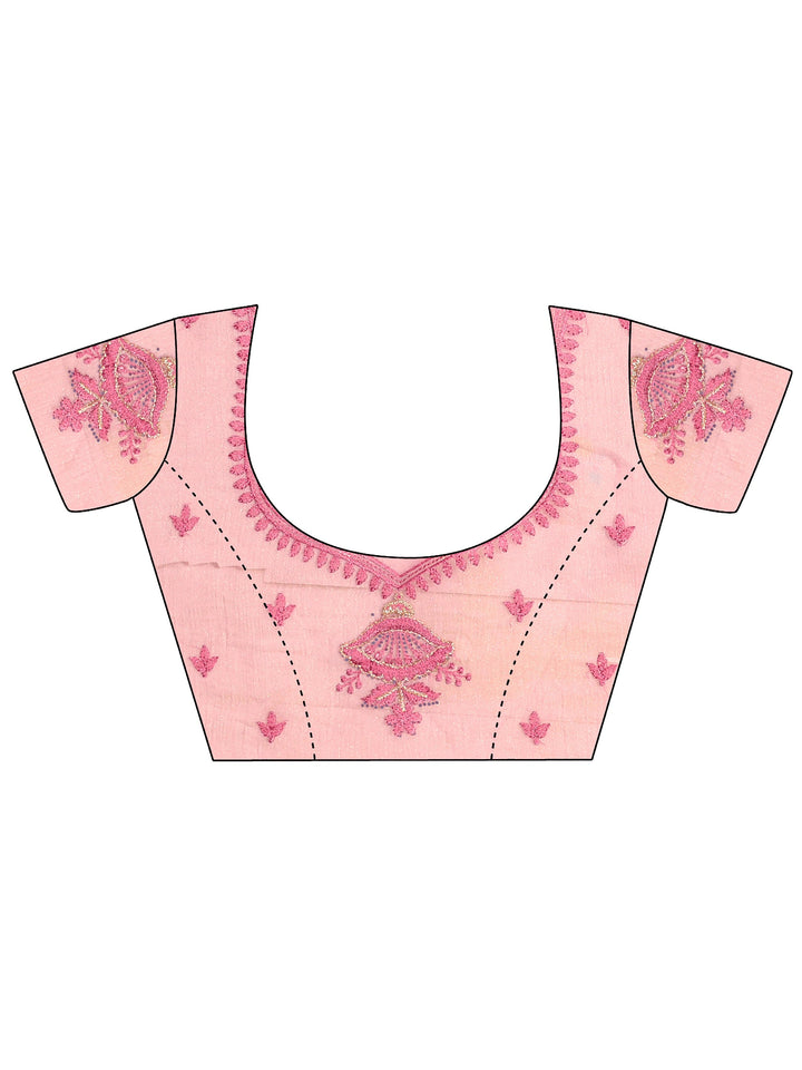 Pink Embellished Tissue Saree With Unstitched Blouse Piece