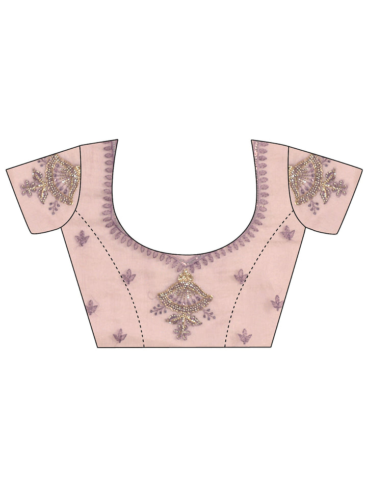 Lavender Embellished Tissue Saree With Unstitched Blouse Piece