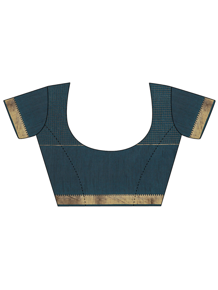 Navy Blue Ethnic Motifs Print Silk Blend Saree With Unstitched Blouse Piece