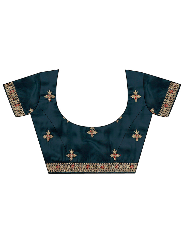 Libas Art Teal Embellished Silk Blend Saree With Unstitched Blouse Piece