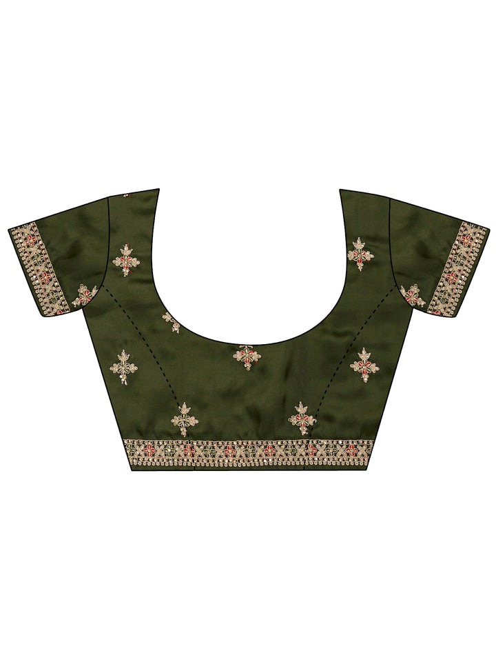 Libas Art Green Embellished Silk Blend Saree With Unstitched Blouse Piece