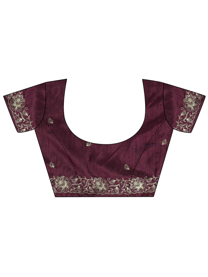 Mauve Floral Embellished Silk Blend Saree With Unstitched Blouse Piece