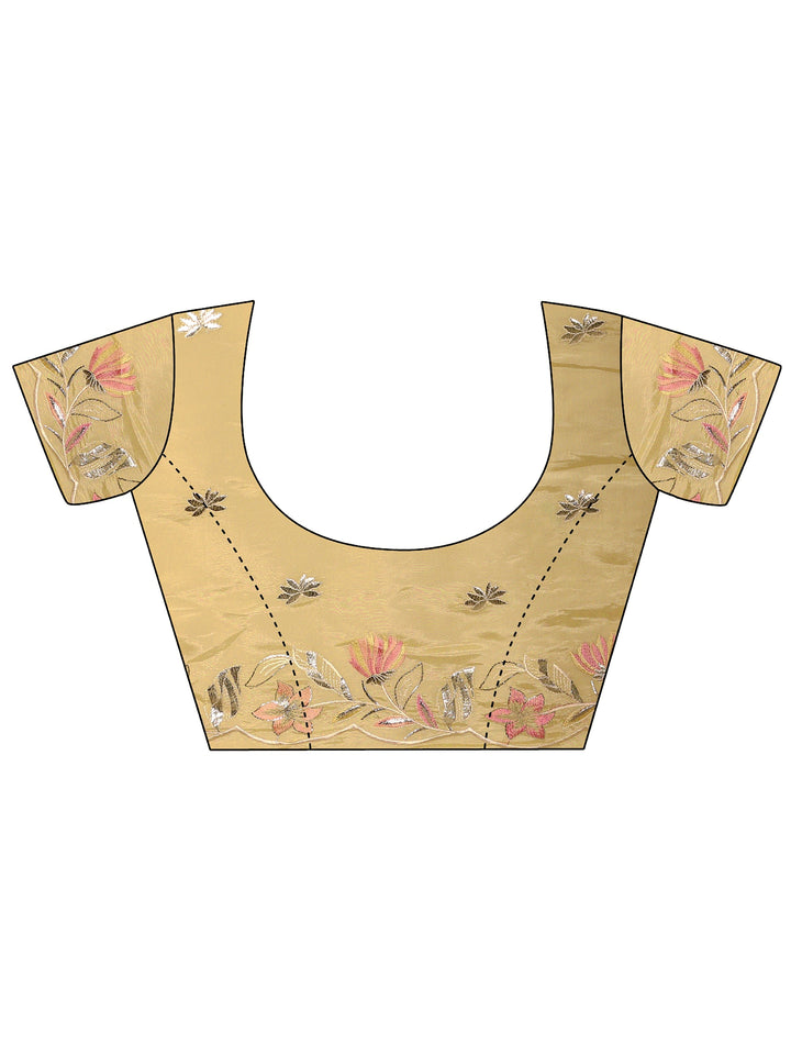 Yellow Floral Embellished Silk Blend Saree  With Unstitched Blouse Piece