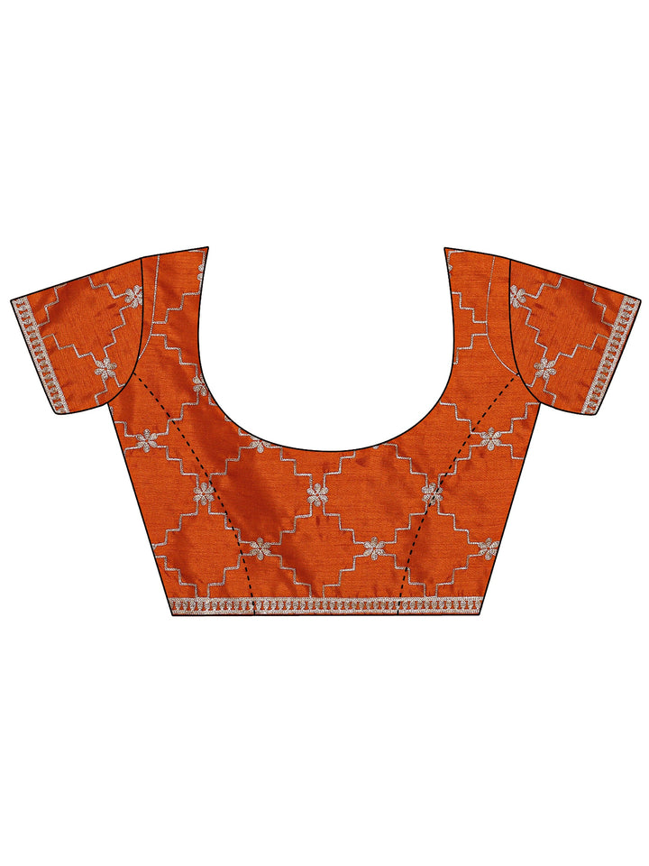 Orange Embellished Silk Blend Saree With Unstitched Blouse Piece