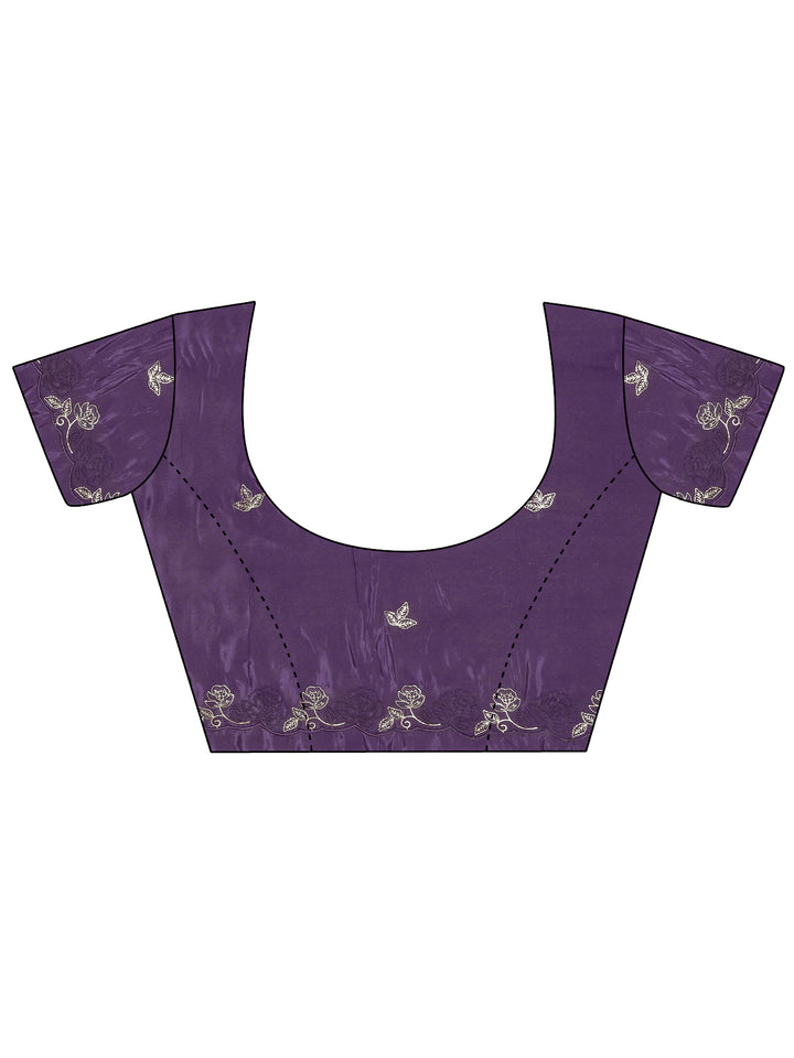Purple Embellished Silk Blend Saree  With Unstitched Blouse Piece
