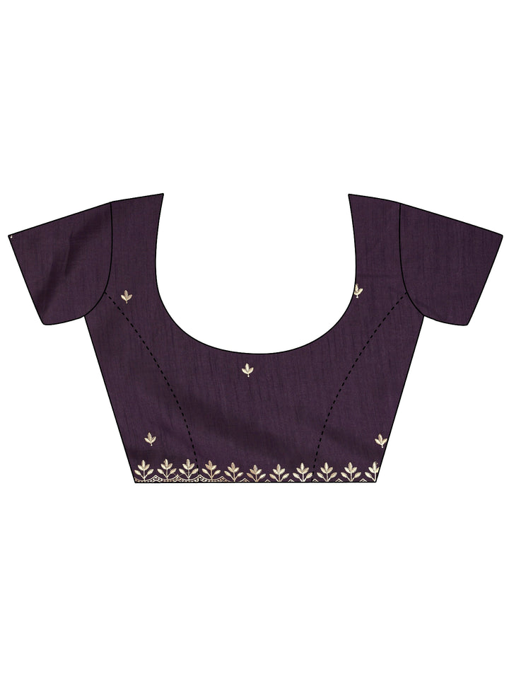 Purple Floral Embroidered Silk Blend Saree With Unstitched Blouse Piece
