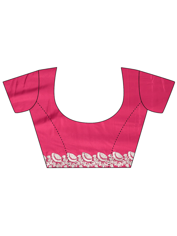 Pink Embroidered Silk Blend Saree With Unstitched Blouse Piece