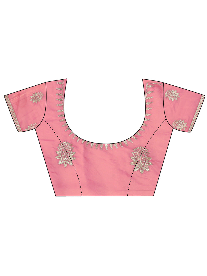 Pink Embellished Silk Blend Net Saree With Unstitched Blouse Piece