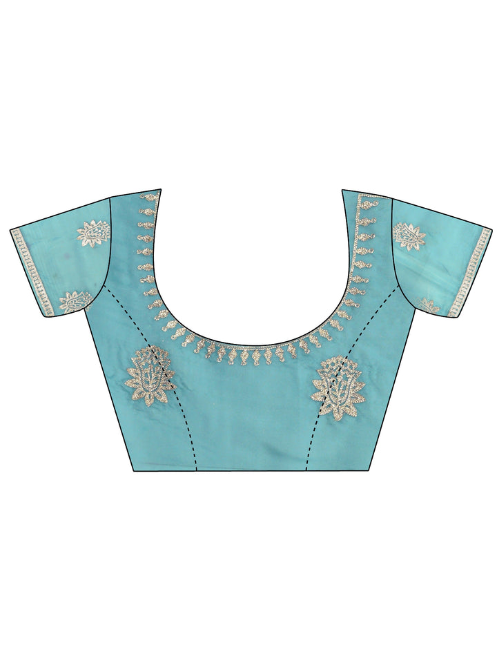 White Embellished Silk Blend Net Saree With Unstitched Blouse Piece