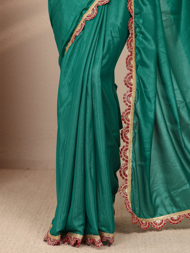 Green Solid Tissue Saree With Unstitched Blouse Piece