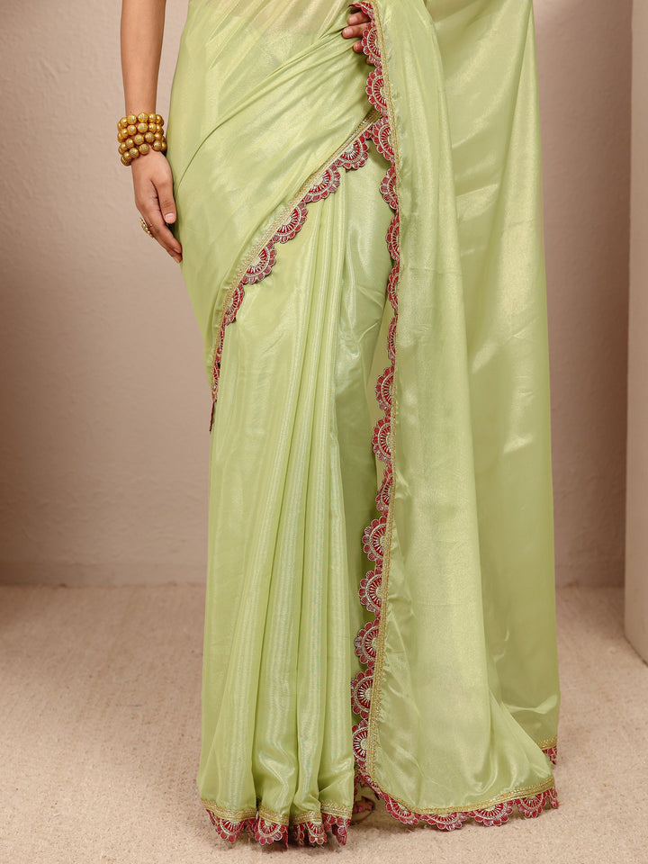 Green Solid Tissue Saree With Unstitched Blouse Piece