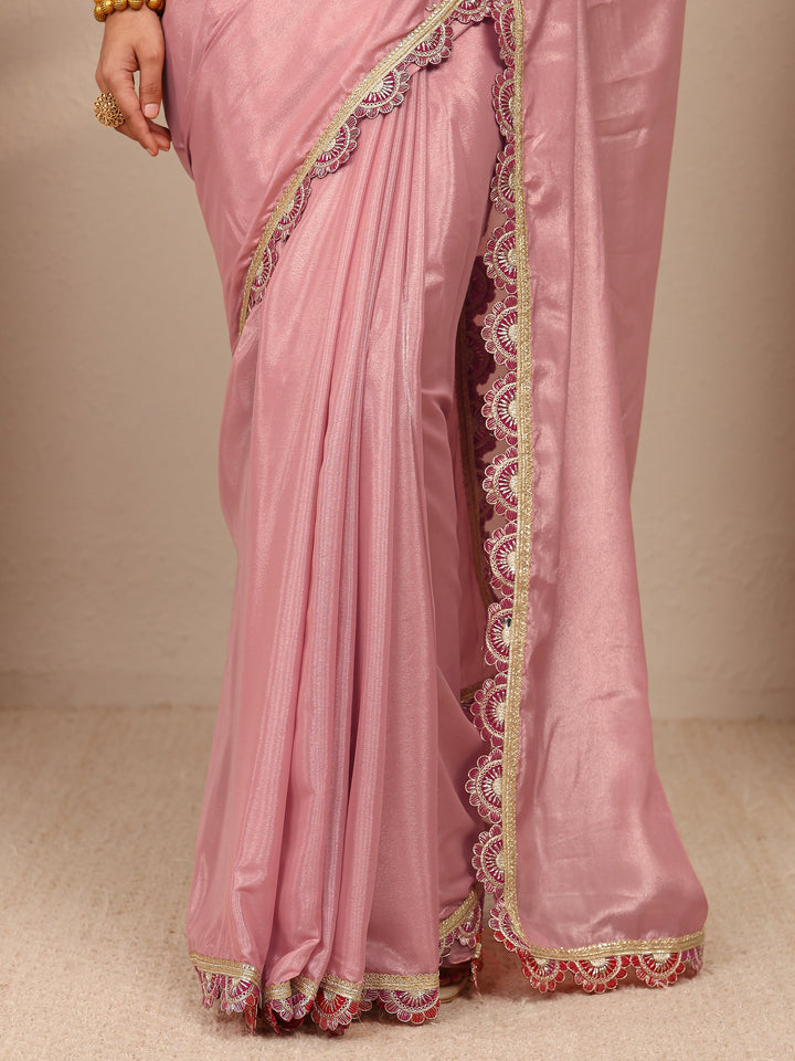 Pink Solid Tissue Saree With Unstitched Blouse Piece