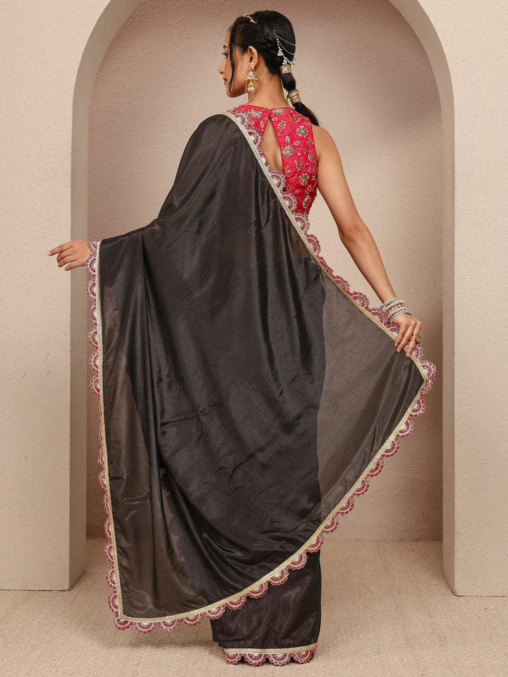 Black Solid Tissue Saree With Unstitched Blouse Piece