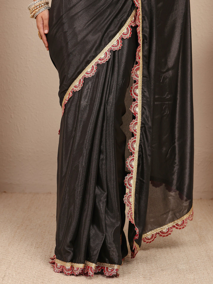 Black Solid Tissue Saree With Unstitched Blouse Piece