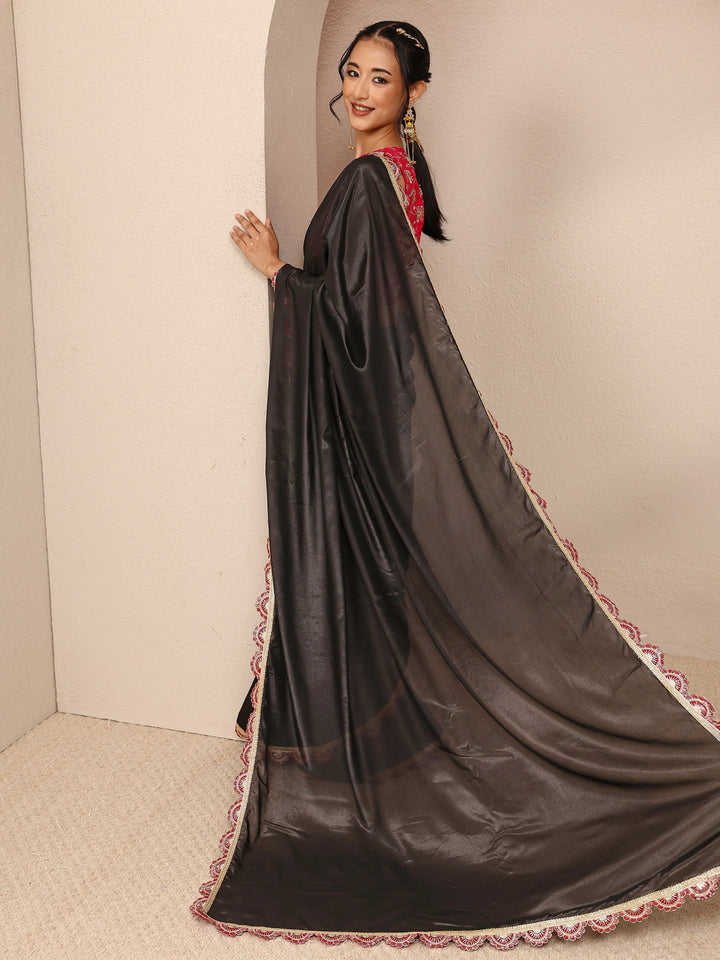 Black Solid Tissue Saree With Unstitched Blouse Piece
