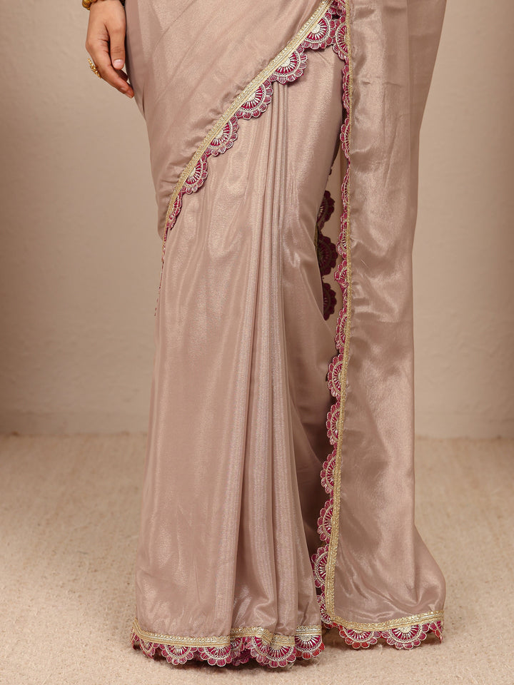 Beige Solid Tissue Saree With Unstitched Blouse Piece