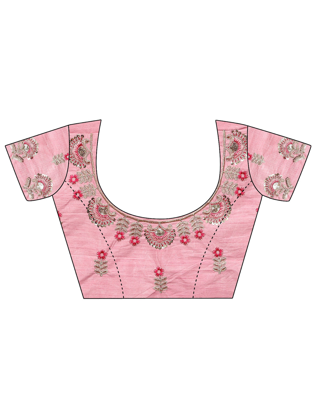 Pink Floral Embellished Satin Saree With Unstitched Blouse Piece